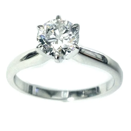 Angular stone ring-Signature Certificate 1 CTW Round Diamond Solitaire Engagement Ring in 14KT White Gold