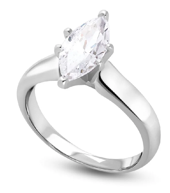 Linked hearts ring-Signature Certificate 3/4 CTW Marquise Diamond Solitaire Engagement Ring in 14KT White Gold