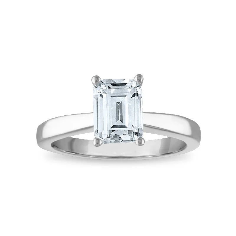 Bold pave ring-Signature Certificate EcoLove 1-1/2 CTW Emerald Shape Diamond Solitaire Engagement Ring in 14KT White Gold