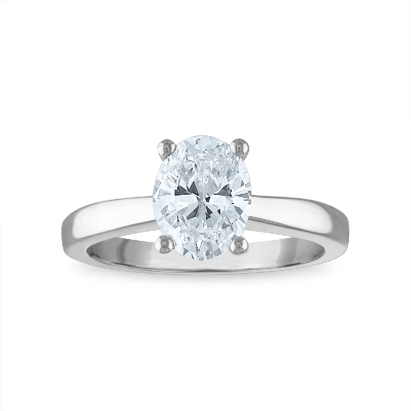 Concave ring-Signature Certificate EcoLove 1-1/2 CTW Oval Diamond Solitaire Engagement Ring in 14KT White Gold