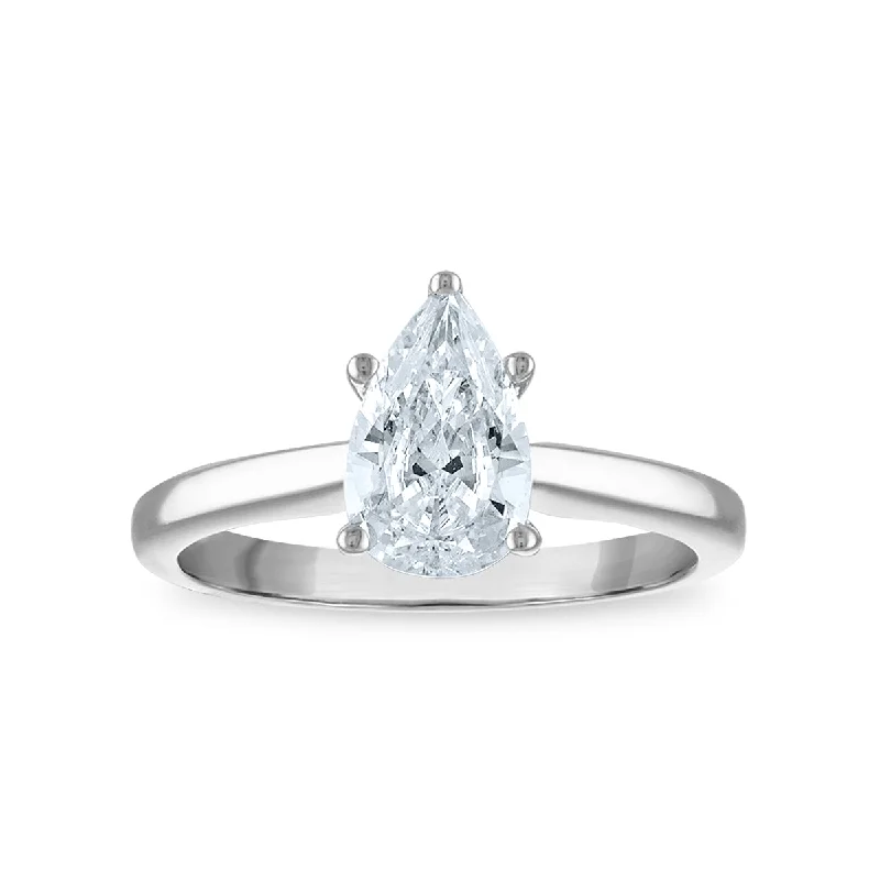 Petal-shaped ring-Signature Certificate EcoLove 1-1/2 CTW Pear Diamond Solitaire Engagement Ring in 14KT White Gold