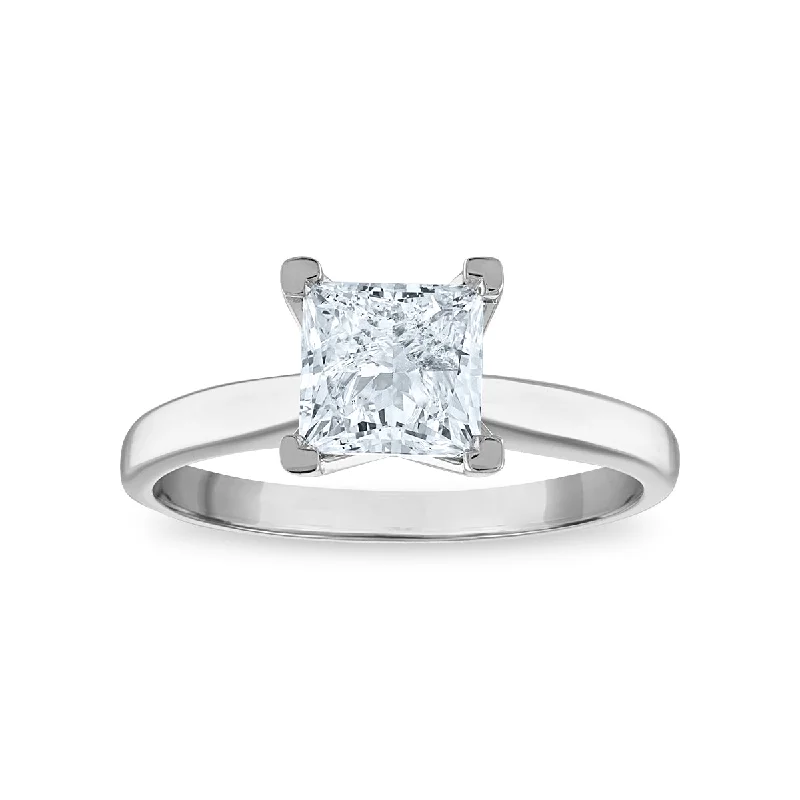 Textured edge ring-Signature Certificate EcoLove 1 1/2 CTW Princess Cut Lab Grown Diamond Solitaire Engagement Ring in 14KT White Gold