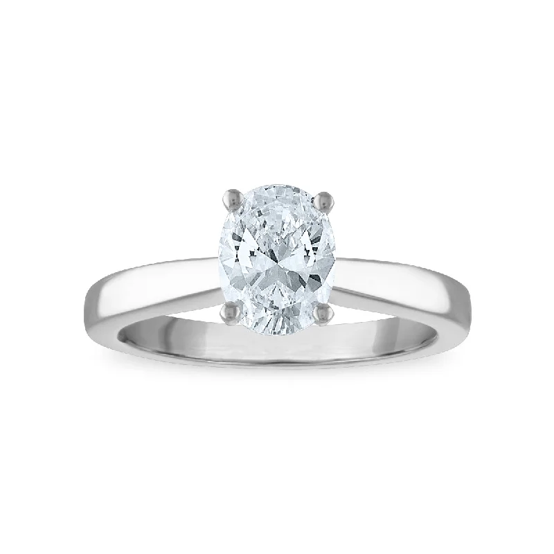 Tension-set ring-Signature Certificate EcoLove 1 CTW Oval Diamond Solitaire Engagement Ring in 14KT White Gold