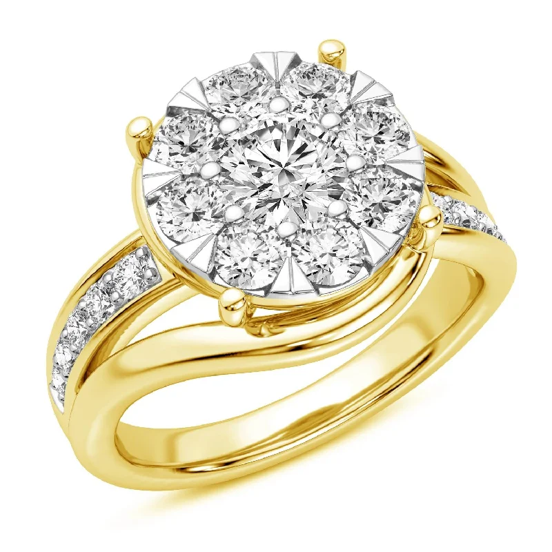 Smooth finish ring-Signature EcoLove 1-1/2 CTW Lab Grown Diamond Cluster Engagement Ring in 14KT Yellow Gold