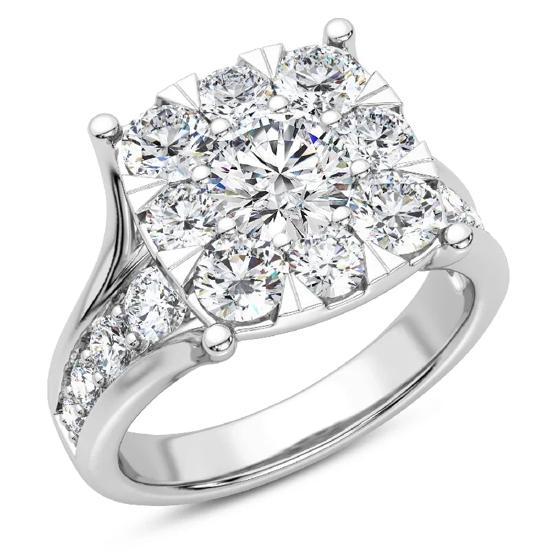 Tension-set ring-Signature EcoLove 2 1/2 CTW Lab Grown Diamond Cluster Engagement Ring in 14KT White Gold