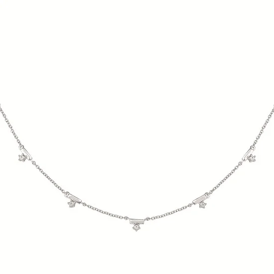 Bold pave necklace-Silver Diamond Station Necklace