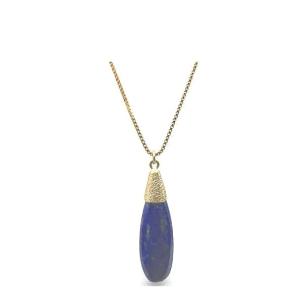 Stacking birthstone necklace-Smooth Long Pear Shape Semi Precious Necklace: Lapis (NGCP79LP)