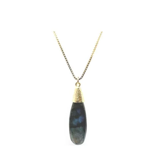 Sun motif necklace-Smooth Long Pear Shape Semi Precious Necklace: Labradorite (NGCP79LD)