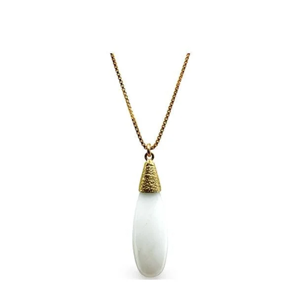 Sculpted gold necklace-Smooth Long Pear Shape Semi Precious Necklace: Milky Qtz (NGCP79MQZ)