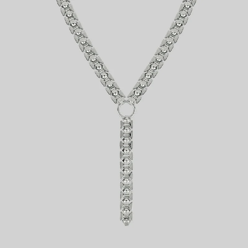 Subtle silver necklace-STAKE. Lariat Chain - Silver