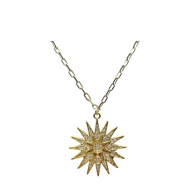 Textured edge necklace-Starburst CZ Micropave Necklace: 18kt Gold Fill (NGCP465STR)