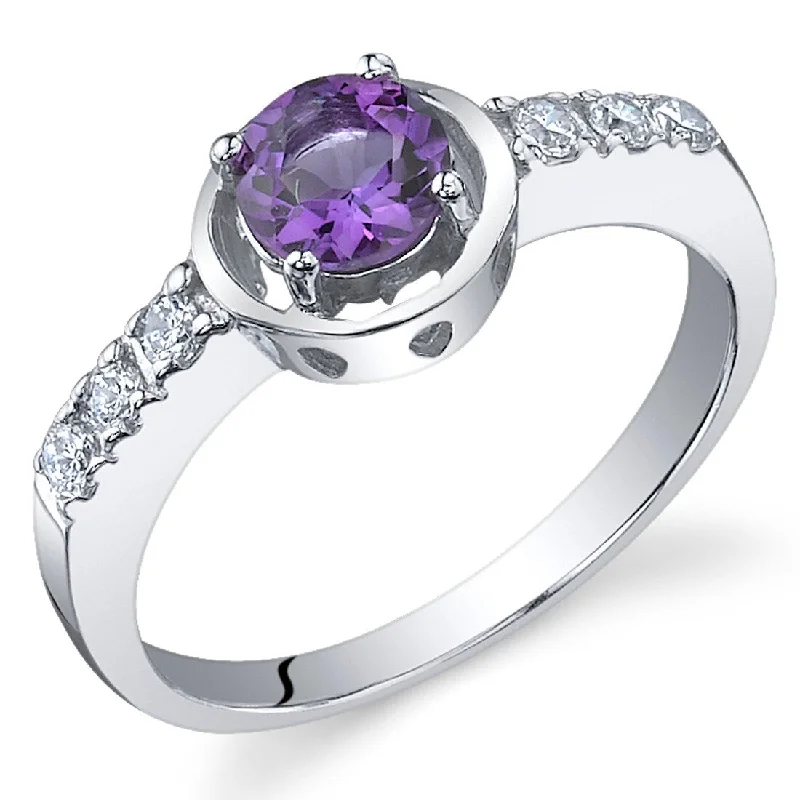 Etched design ring-Sterling Silver 0.5 ct Amethyst Birthstone Ring