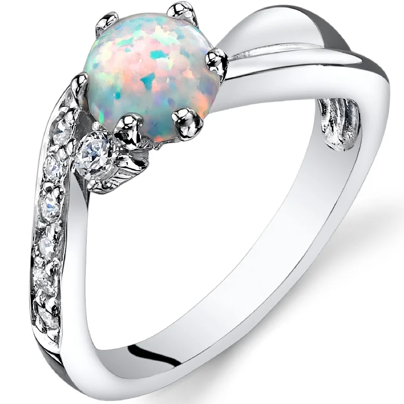 Interlocked ring-Sterling Silver 0.5 ct White Opal Promise Ring