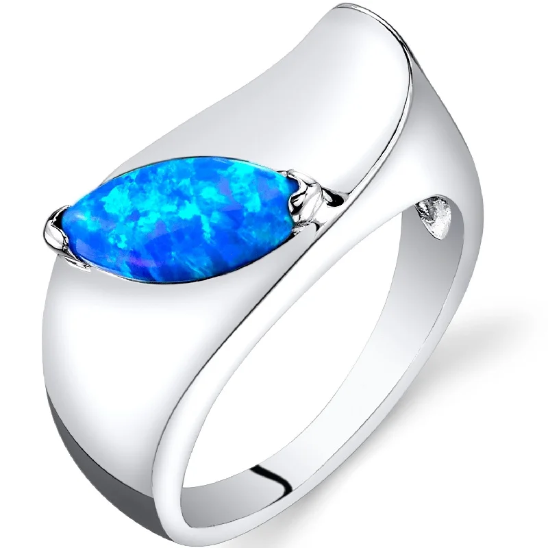 Spiral shape ring-Sterling Silver 0.75 ct Blue Opal Ring