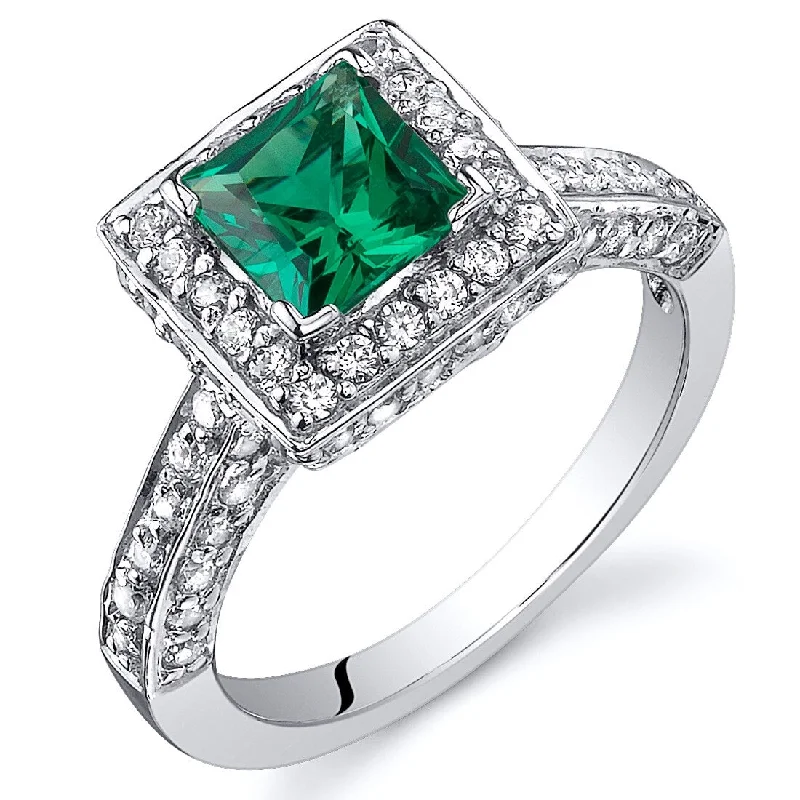 Crisscross ring-Sterling Silver 0.75 ct Created Emerald Halo Ring