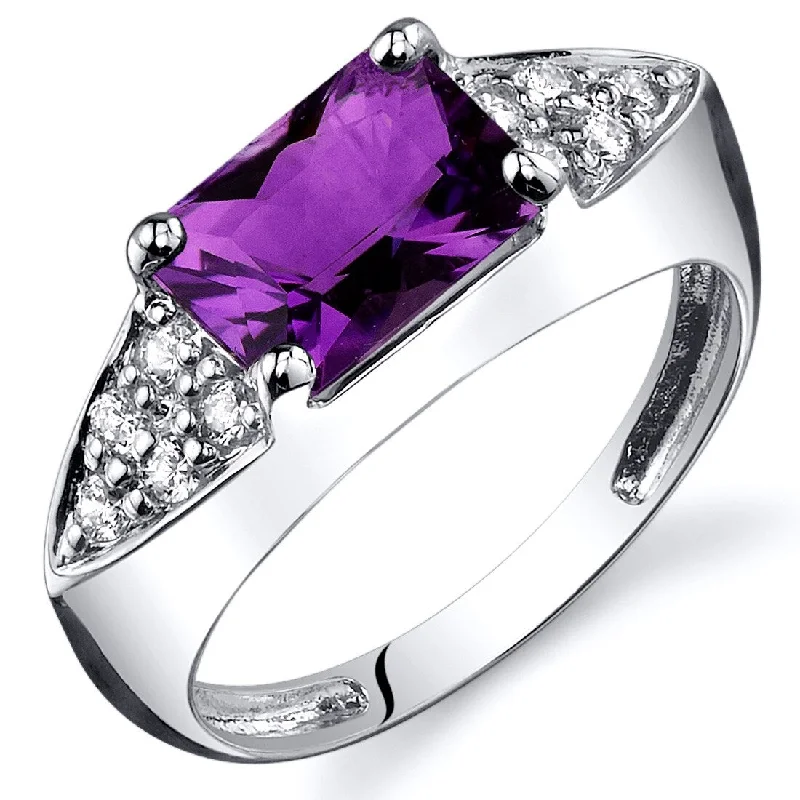 Laser-engraved ring-Sterling Silver 1.25 ct Amethyst Birthstone Ring