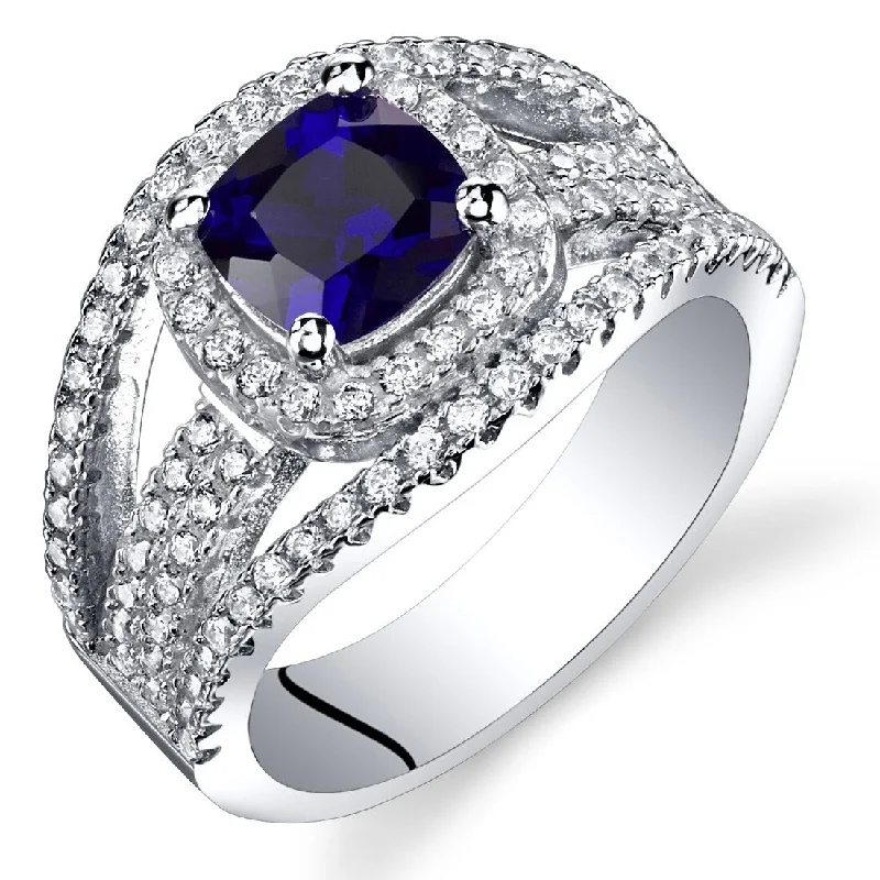 Futuristic diamond ring-Sterling Silver 1.25 ct Created Sapphire Birthstone Ring