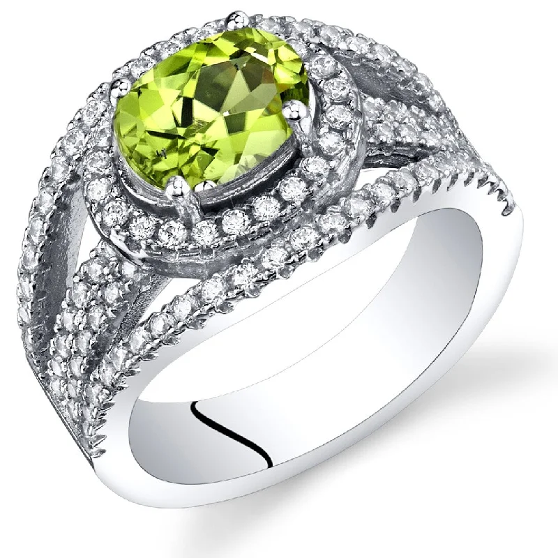 Modern amethyst ring-Sterling Silver 1.25 ct Peridot Halo Ring