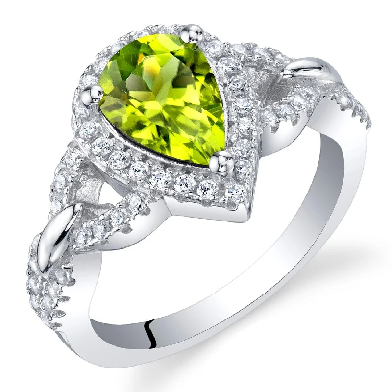 Rough-cut ring-Sterling Silver 1.25 ct Peridot Halo Ring