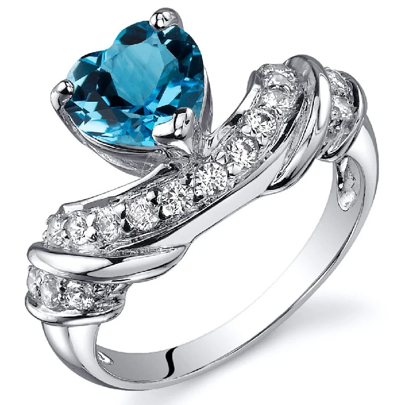 Glittering diamond ring-Sterling Silver 1.25 ct Swiss Blue Topaz Promise Ring