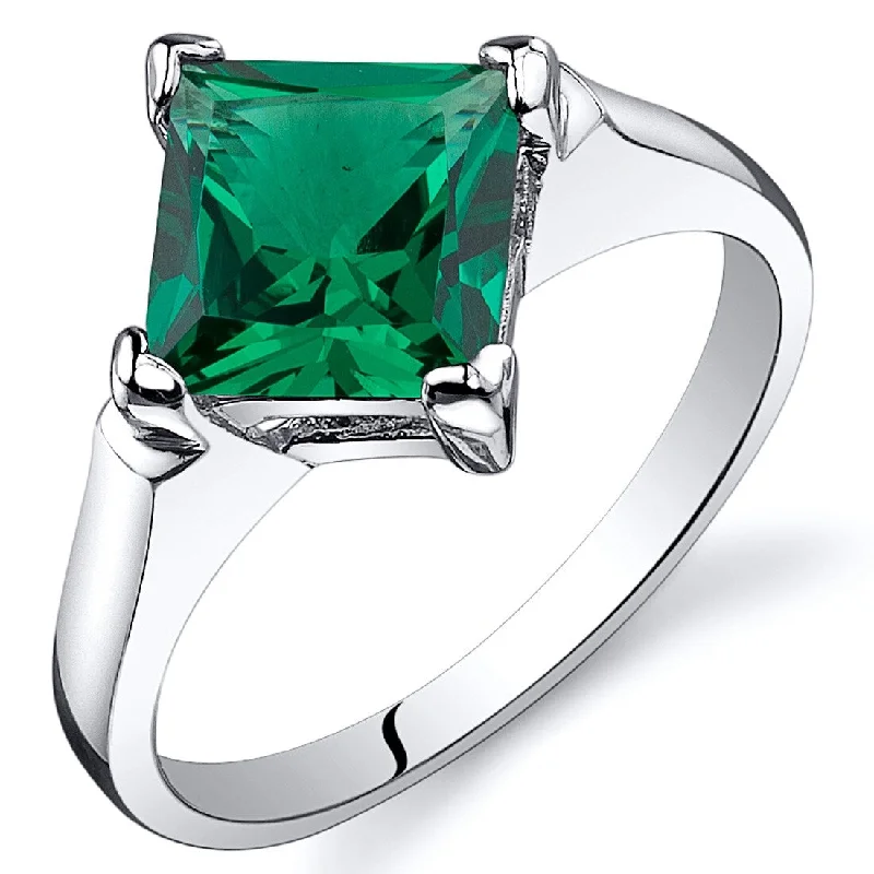 Asscher cut ring-Sterling Silver 1.5 ct Created Emerald Solitaire Ring