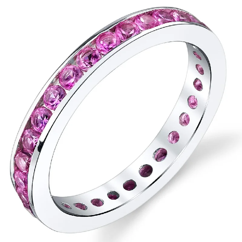 Petal-shaped ring-Sterling Silver 1.5 ct Created Pink Sapphire Eternity Band Ring