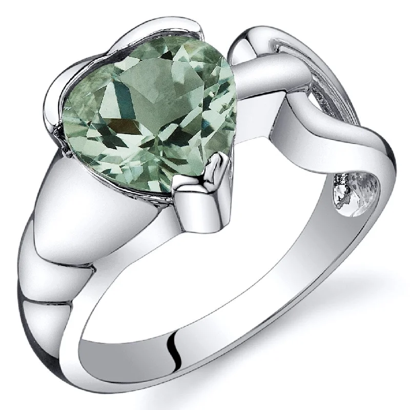 Faceted gem ring-Sterling Silver 1.5 ct Green Amethyst Solitaire Ring