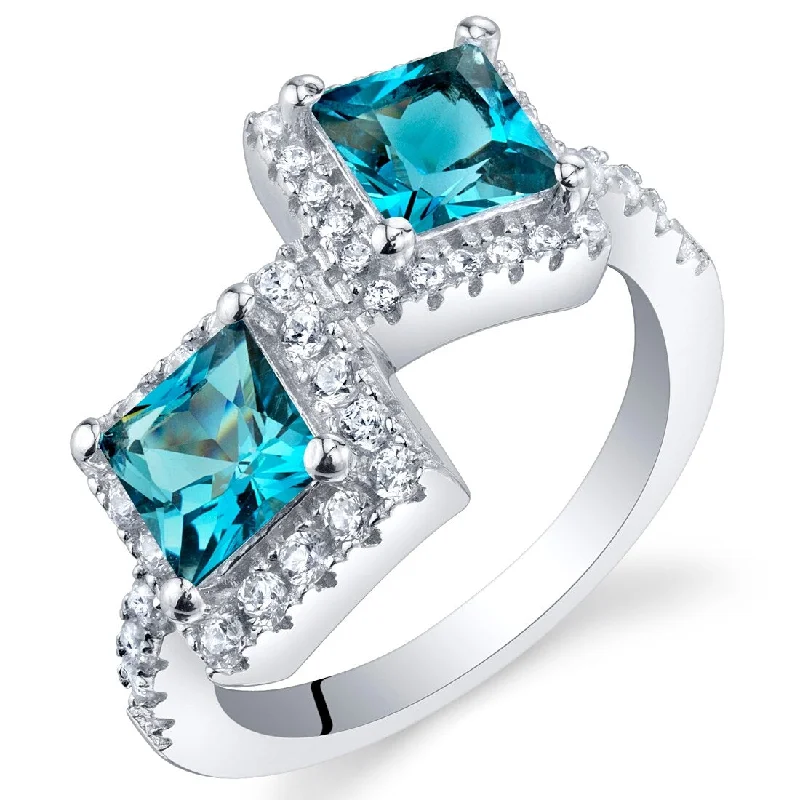 Sleek platinum ring-Sterling Silver 1.5 ct London Blue Topaz Birthstone Ring