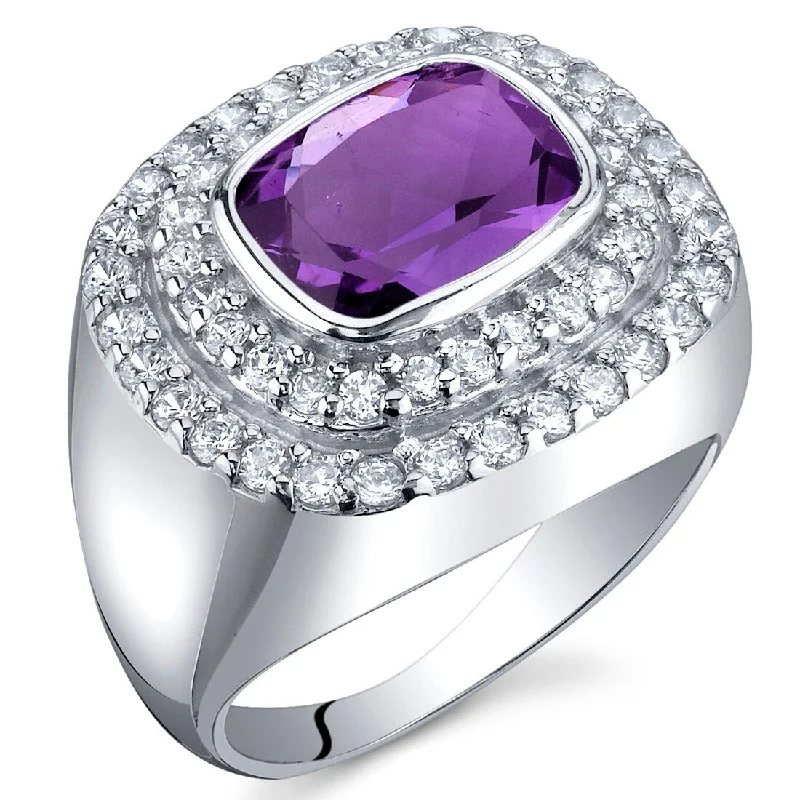 Shiny silver ring-Sterling Silver 1.75 ct Amethyst Birthstone Ring