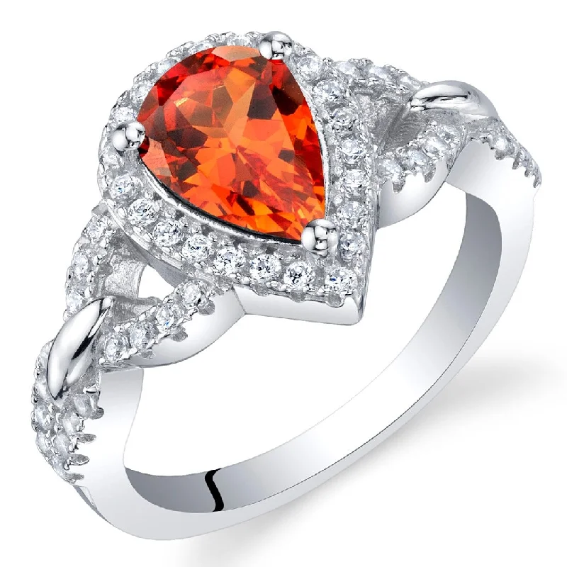 Wide-set ring-Sterling Silver 1.75 ct Created Padparadscha Sapphire Halo Ring