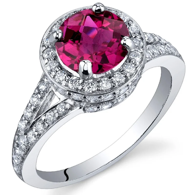 Embossed ring-Sterling Silver 1.75 ct Created Ruby Birthstone Ring