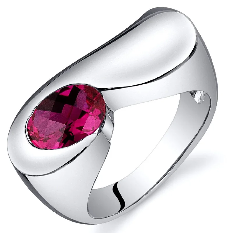 Iridescent stone ring-Sterling Silver 1.75 ct Created Ruby Solitaire Ring