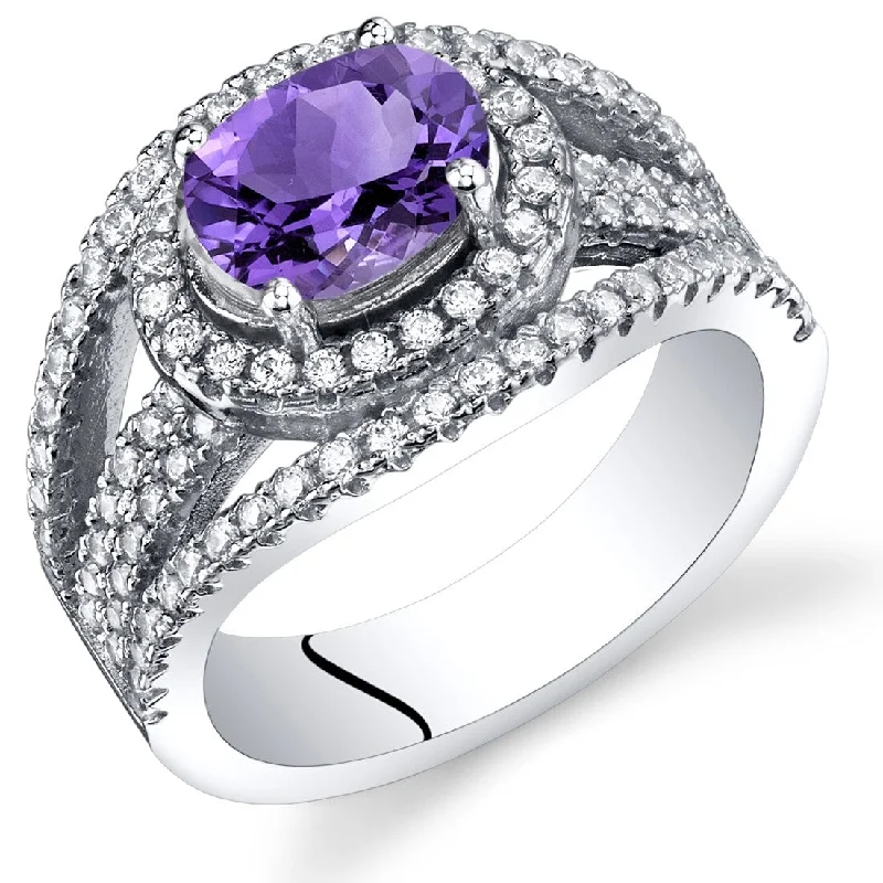 Modern peridot ring-Sterling Silver 1 ct Amethyst Halo Ring