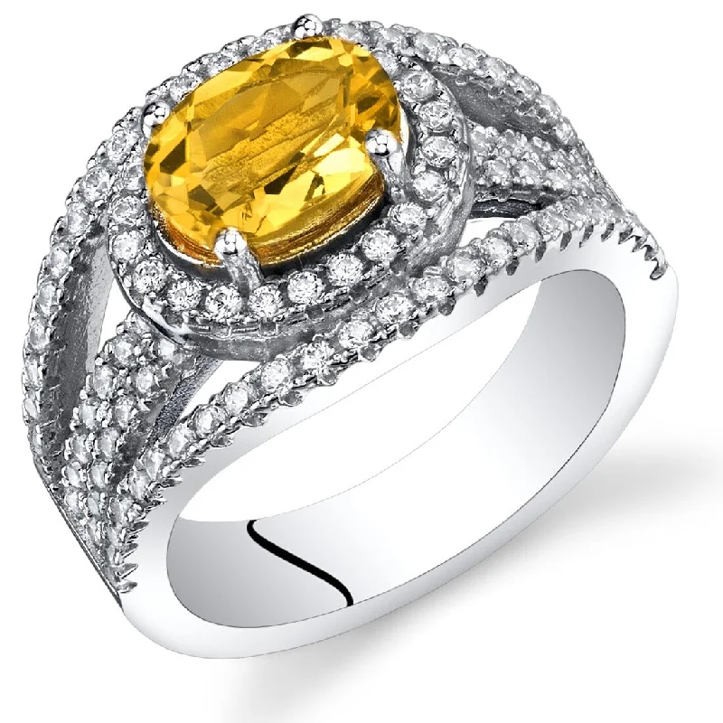 Bold pave ring-Sterling Silver 1 ct Citrine Halo Ring