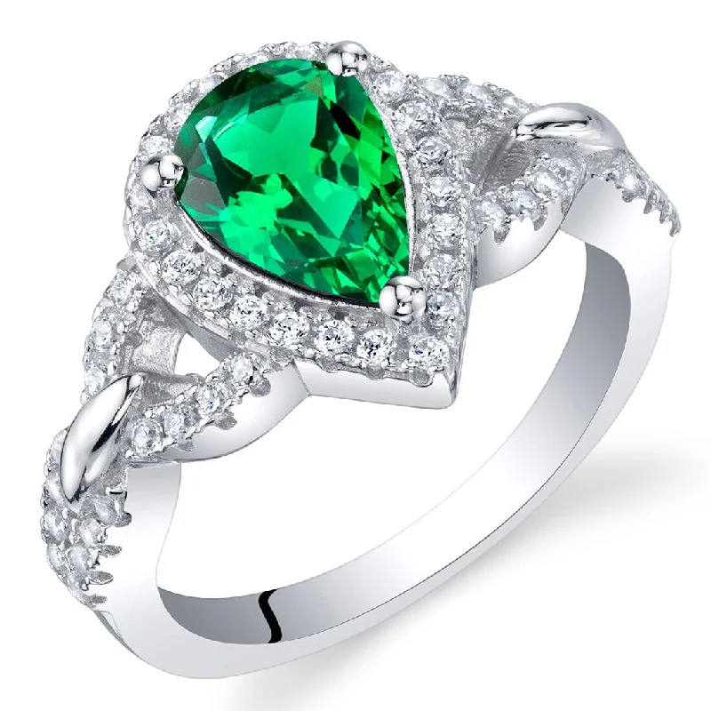 Three-stone ring-Sterling Silver 1 ct Created Emerald Halo Ring