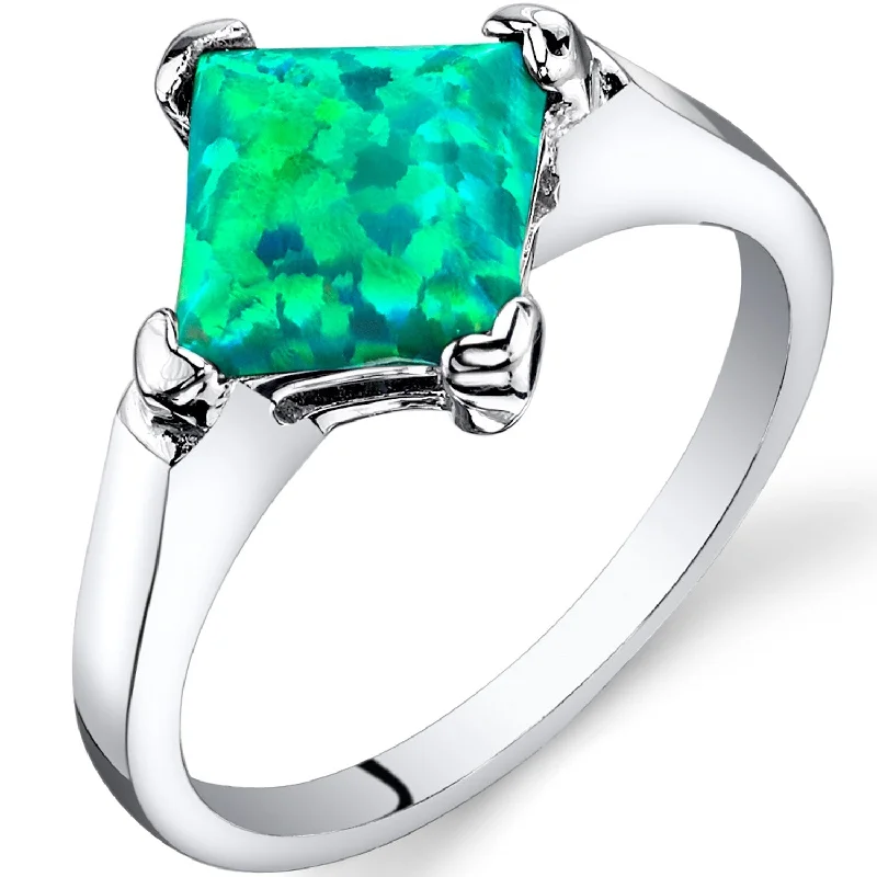 Baguette diamond ring-Sterling Silver 1 ct Green Opal Solitaire Ring