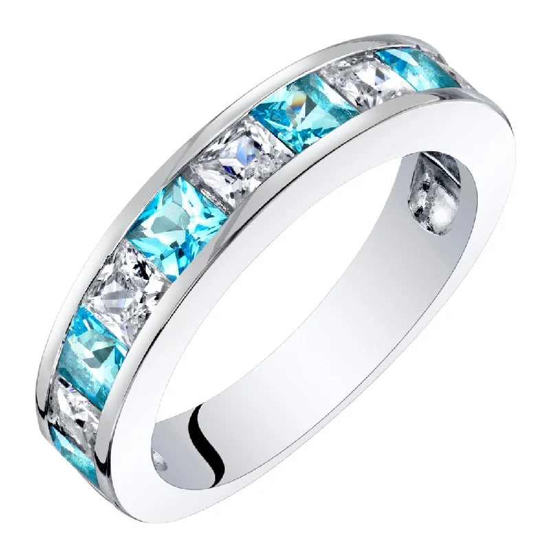 Dotted band ring-Sterling Silver 1 ct Swiss Blue Topaz Birthstone Ring