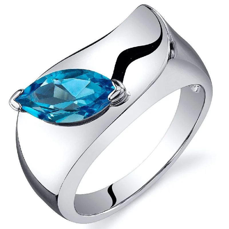 Organic gem ring-Sterling Silver 1 ct Swiss Blue Topaz Solitaire Ring