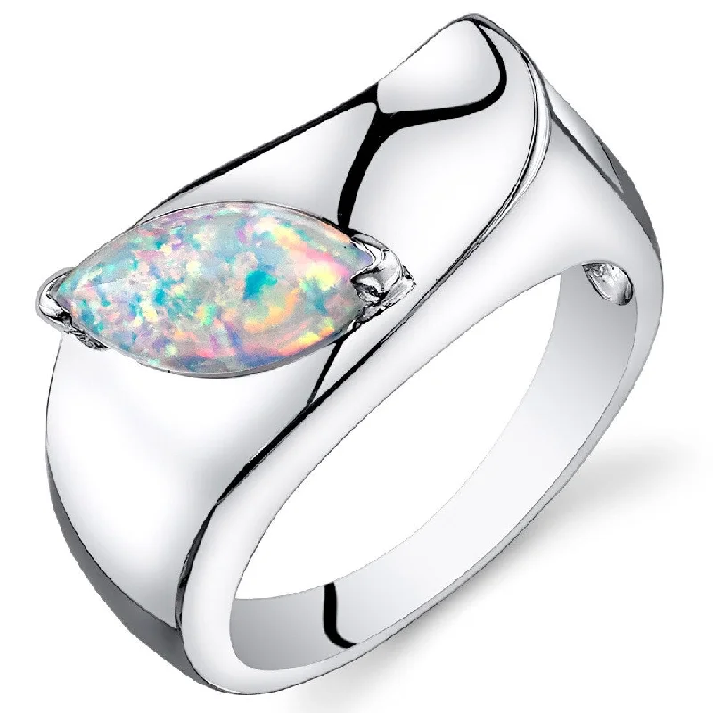 Simple aquamarine ring-Sterling Silver 1 ct White Opal Ring