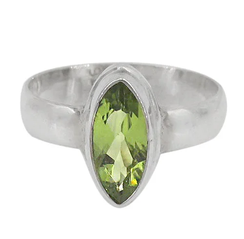 Retro ruby ring-Sterling silver, 13x7mm marquise peridot stone ring.