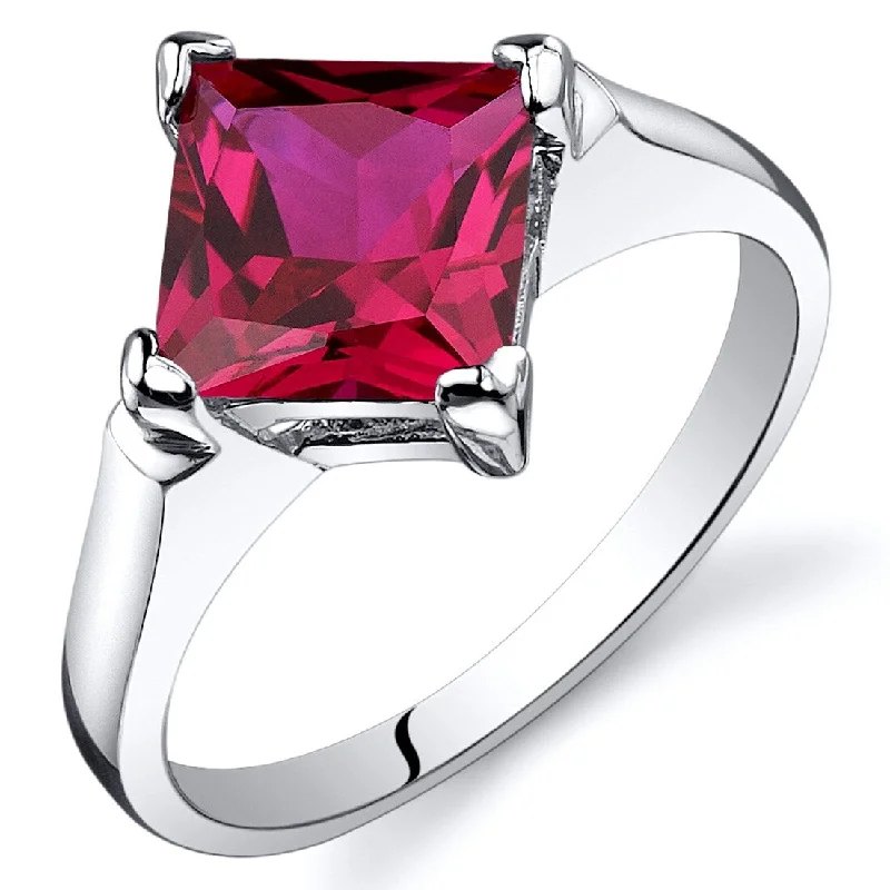 Delicate filigree ring-Sterling Silver 2.25 ct Created Ruby Solitaire Ring