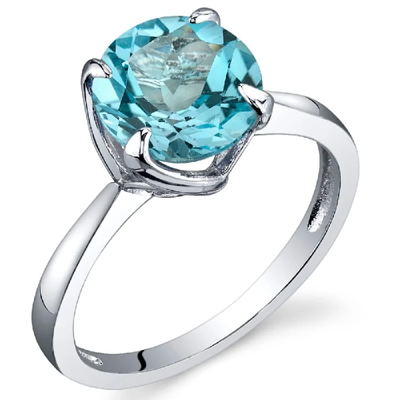 Claw-set ring-Sterling Silver 2.25 ct Swiss Blue Topaz Birthstone Ring