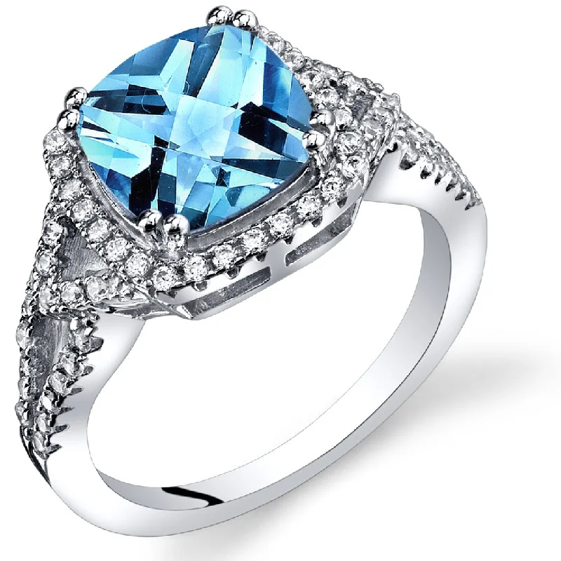 Split-band ring-Sterling Silver 2.25 ct Swiss Blue Topaz Cocktail Ring