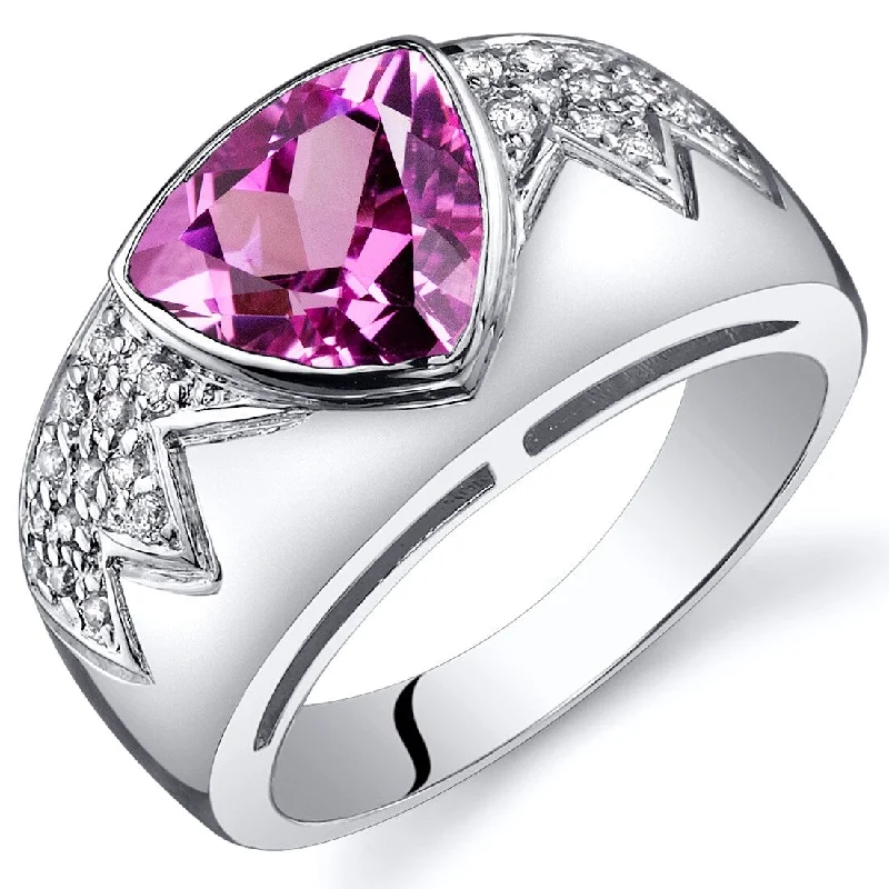 Rough-cut ring-Sterling Silver 2.5 ct Created Pink Sapphire Birthstone Ring