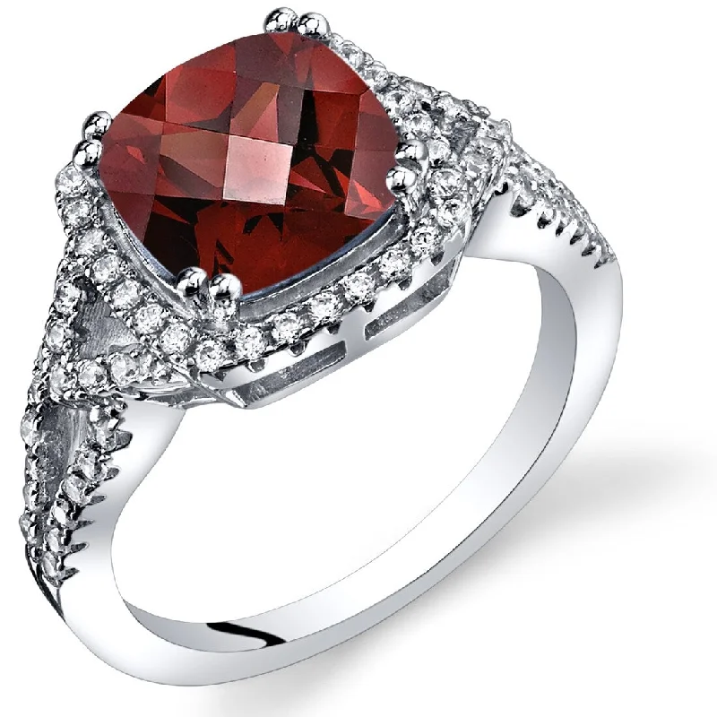 Faceted gem ring-Sterling Silver 2.5 ct Garnet Cocktail Ring