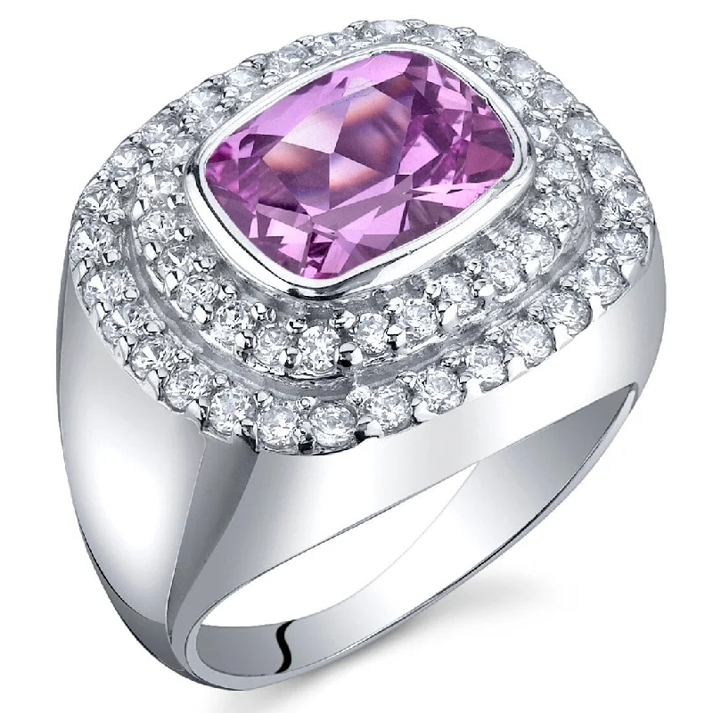 Chevron gem ring-Sterling Silver 2.75 ct Created Pink Sapphire Cocktail Ring