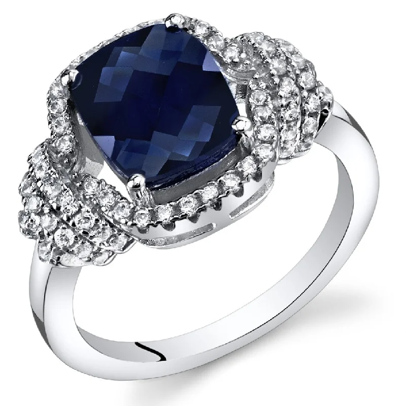 Textured silver ring-Sterling Silver 2.75 ct Created Sapphire Birthstone Ring