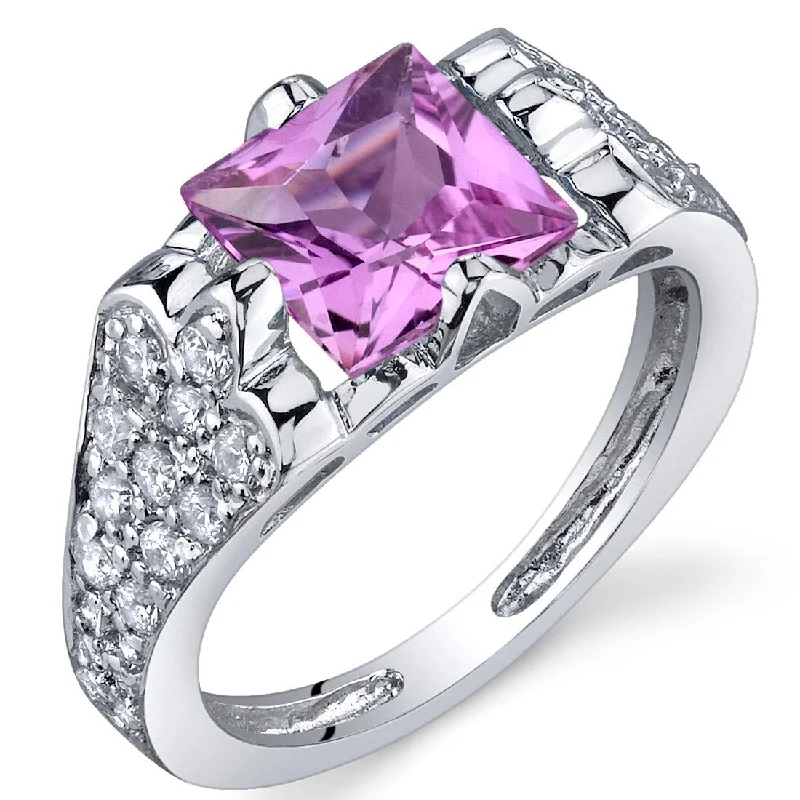 Concave ring-Sterling Silver 2 ct Created Pink Sapphire Birthstone Ring