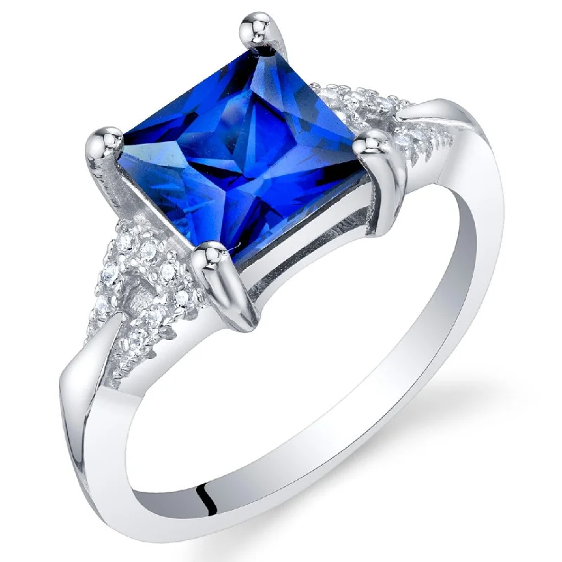 Curved gem ring-Sterling Silver 2 ct Created Sapphire Birthstone Ring