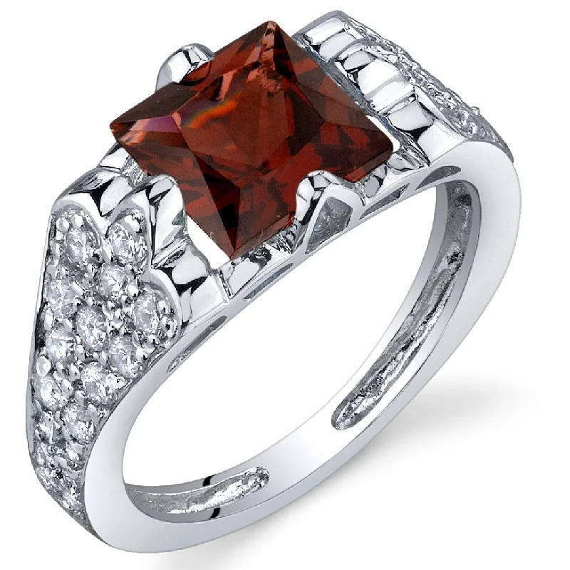 Puzzle design ring-Sterling Silver 2 ct Garnet Birthstone Ring